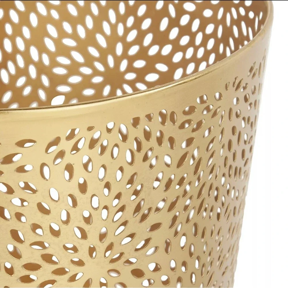 CosmoLiving by Cosmopolitan Metal Small Waste Bin with Laser Carved Floral De...